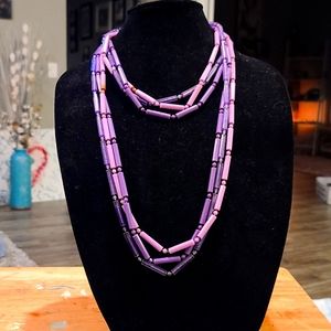Vintage Purple 60s Long Triple Strand Plastic Tube Beads Necklace